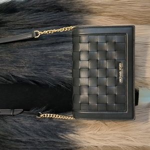 Michael Kors Black Leather Crossbody – Basket Weave Flap, Gold Chain, NWT